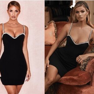 NWT House Of CB “Gloriana” Rhinestone Neckline Bodycon Mini Dress